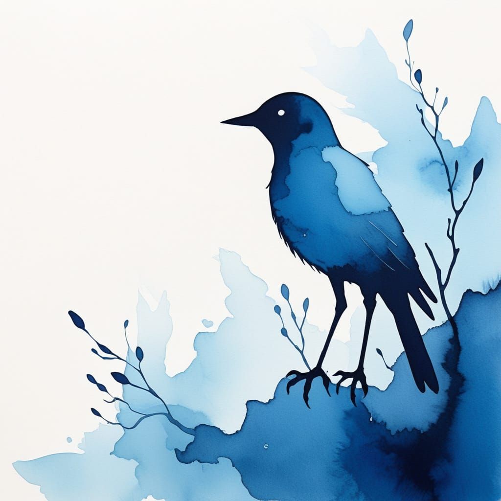 Ethereal Blue Bird Silhouette