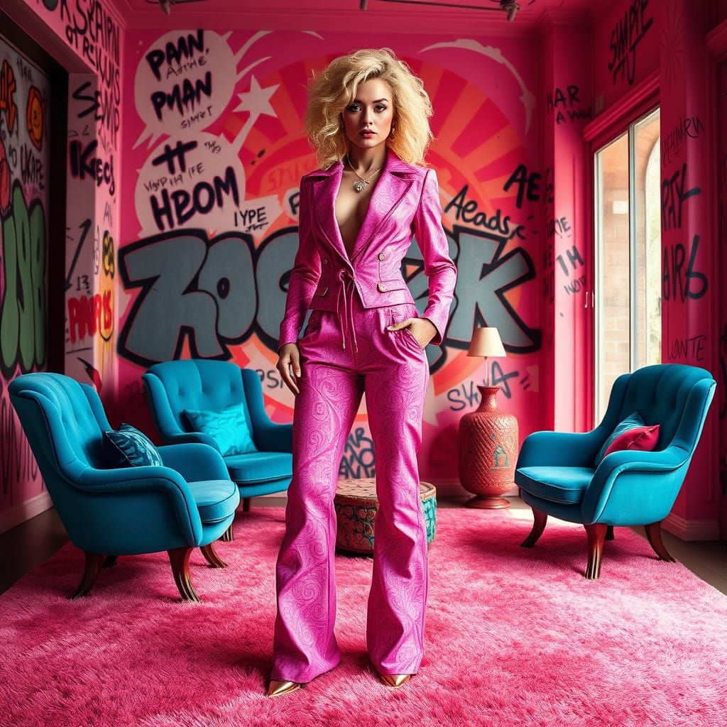 Powerful Blonde Woman in Futuristic Art Nouveau-Inspired Sce...