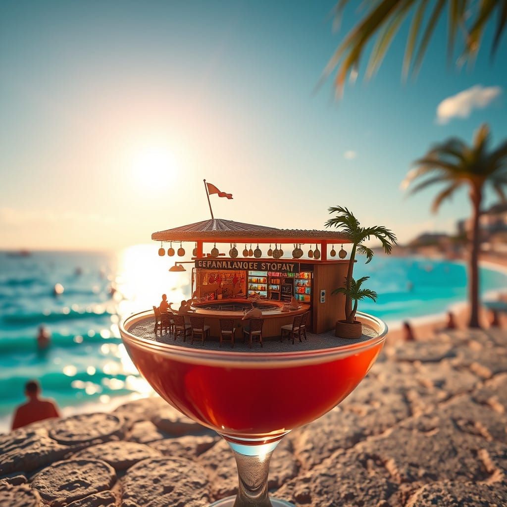 Miniature Ibiza Beach Bar Diorama in a Cocktail Glass