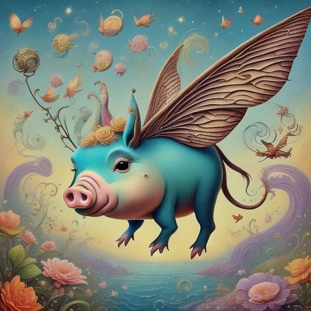 Flying Piglet Fairy in Classic Illustration Style