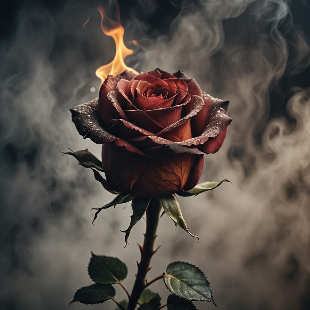 Burning Rose Close-Up in Cinematic Style