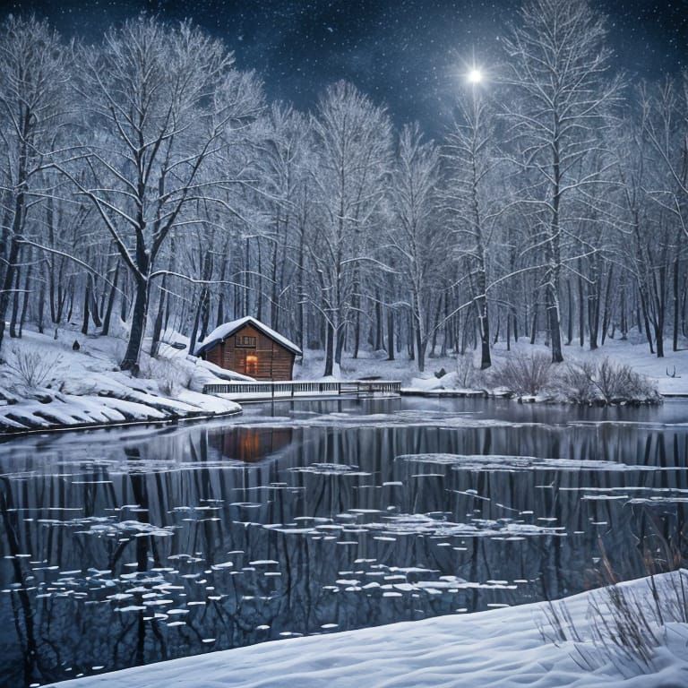 Romantic Winter Poet in Starlit Serenity