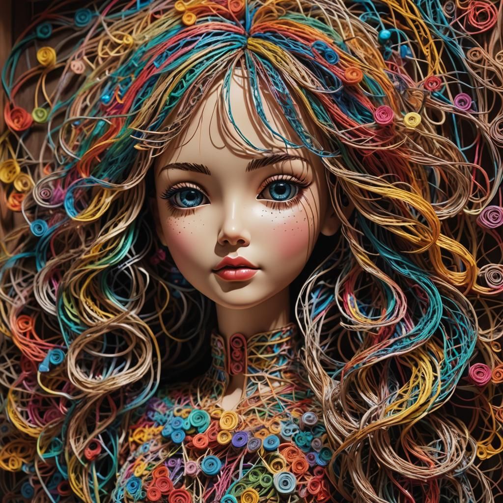 Intricate String Art Doll Room with 3D Details
