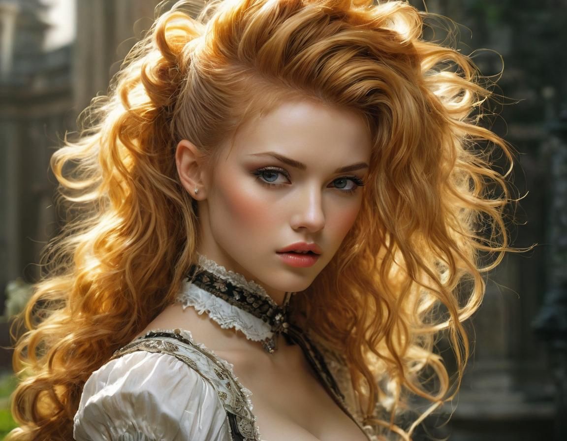 Victorian Strawberry-Blonde Woman Portrait in Anime Style