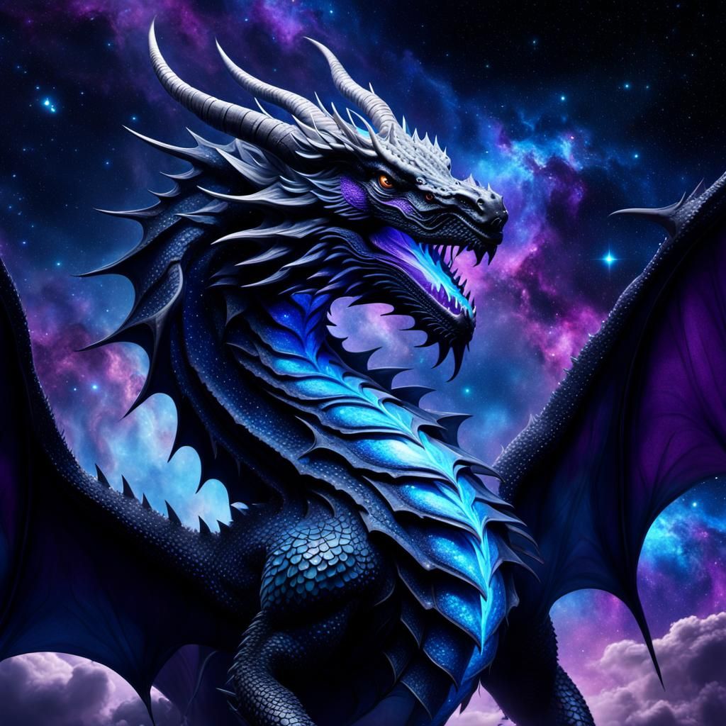 Celestial Black Dragon in Dark Fantasy Art