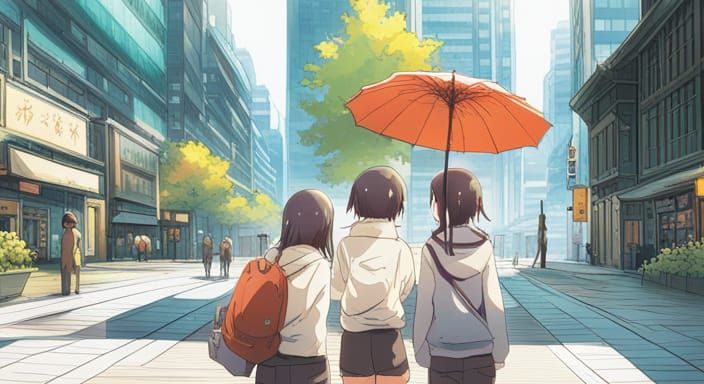 Vibrant Anime Girls Experience Four Seasons