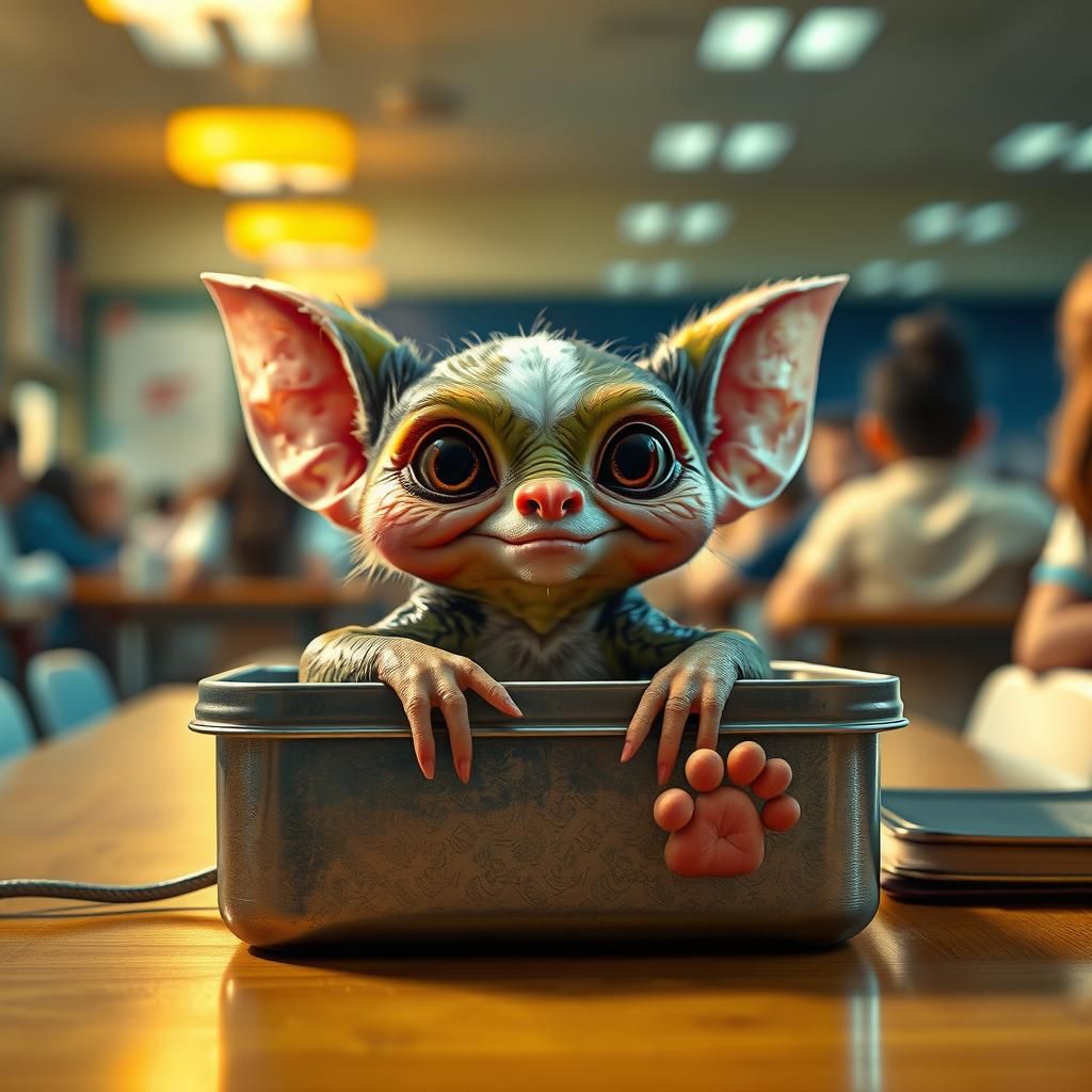 Mischievous Gremlin Kid at School Cafeteria