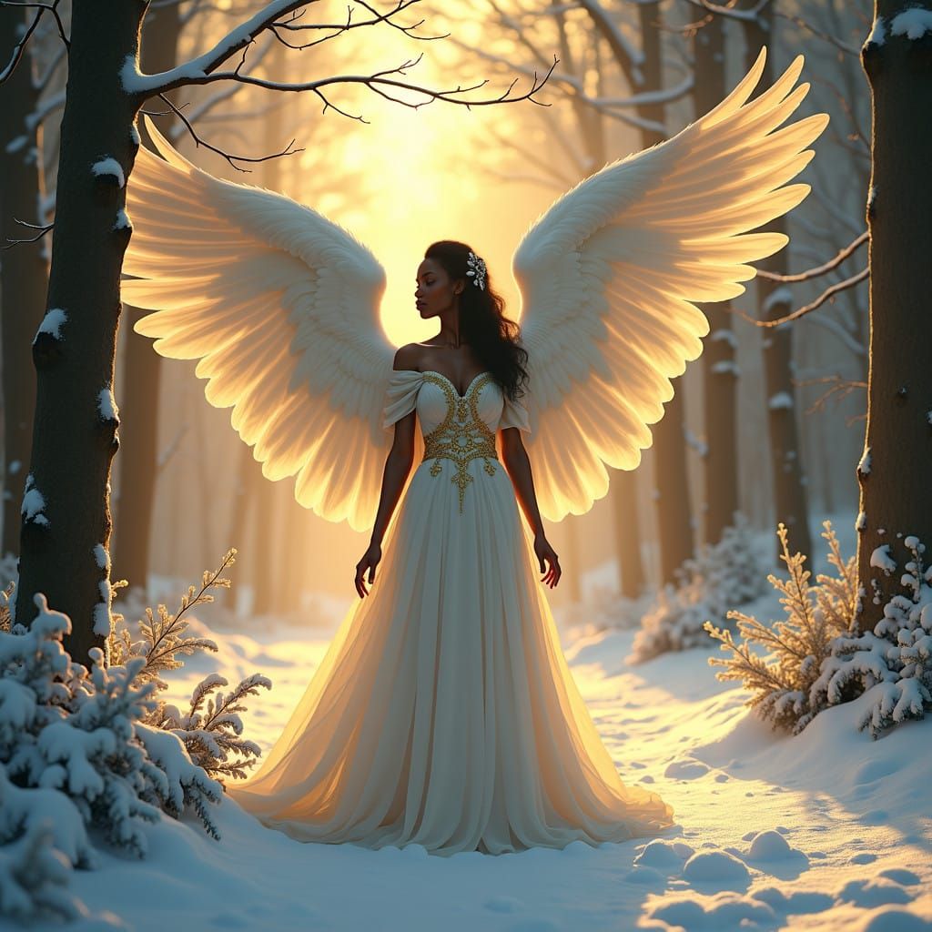 Majestic African-American Angel in Golden Splendor