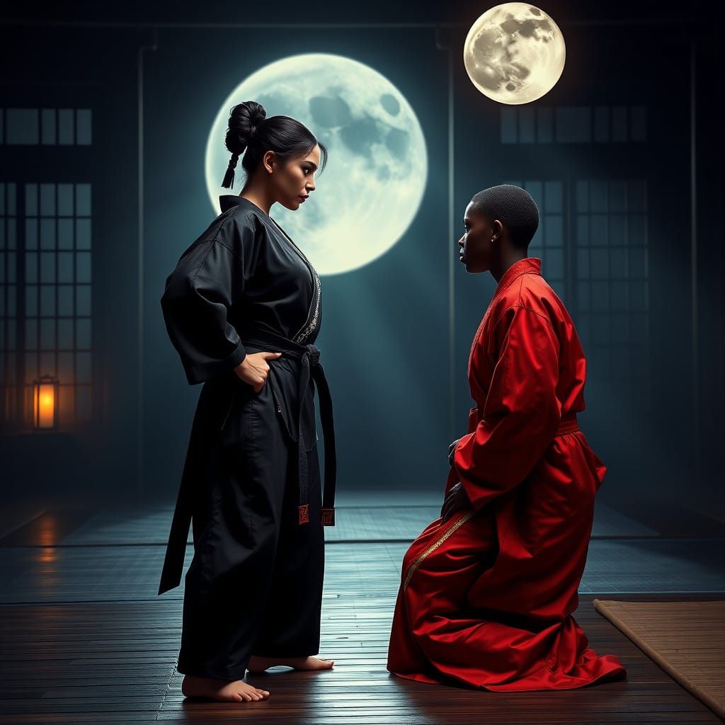 Sleek Warriors in Moonlit Showdown