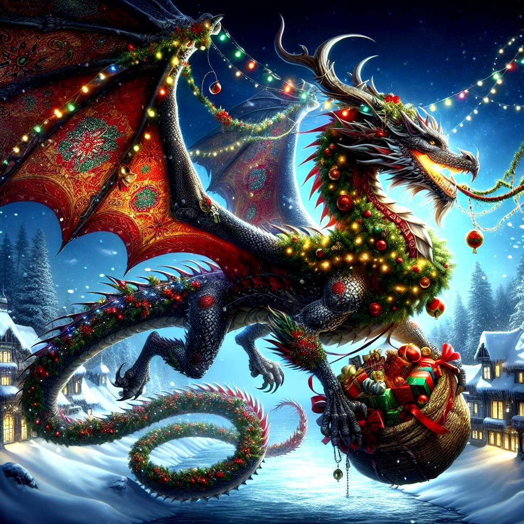 Majestic Dragon Embodies Christmas Spirit in Magical Winter....