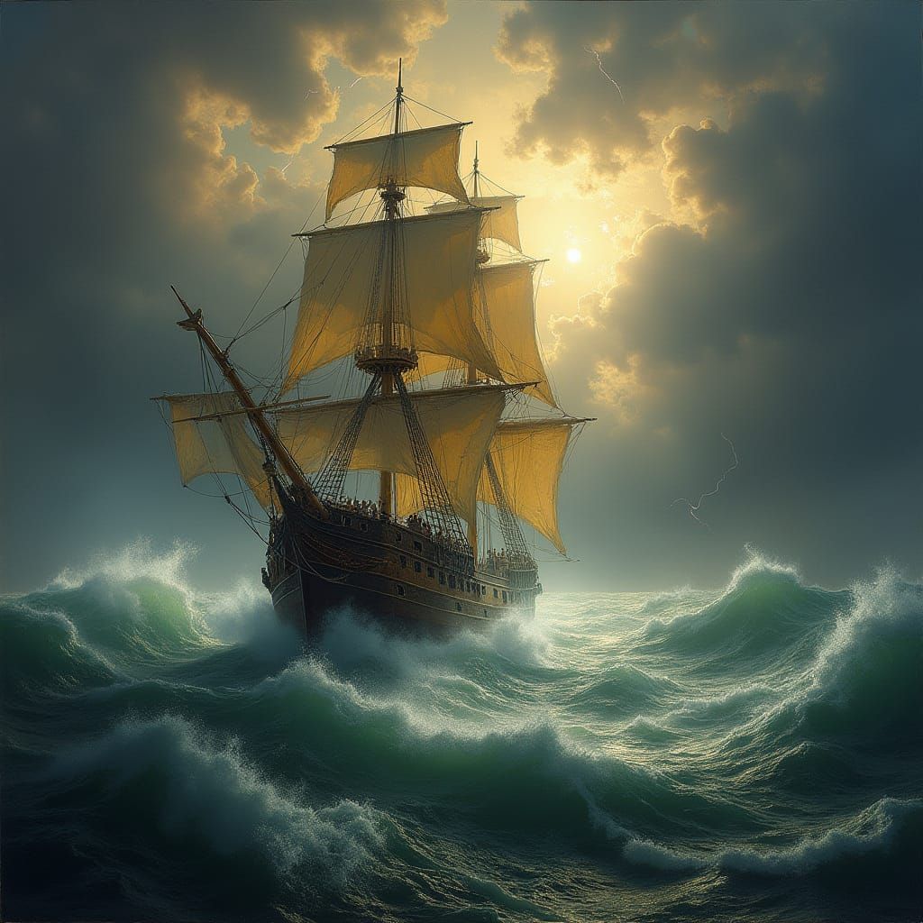 Galleon in Stormy Sea: A Maritime Adventure