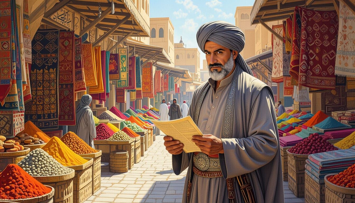 Ancient Damascus Market Scene in Colored Pencil Style