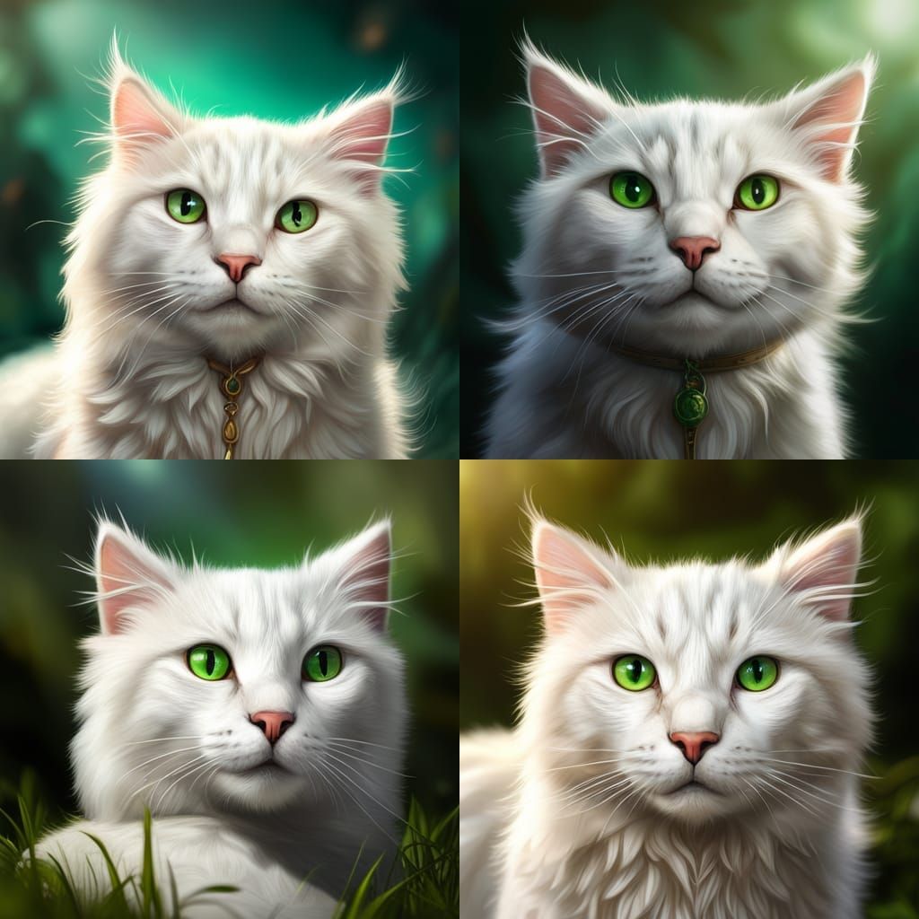 Furry White Cat with Brown Spots: Detailed Digital Art