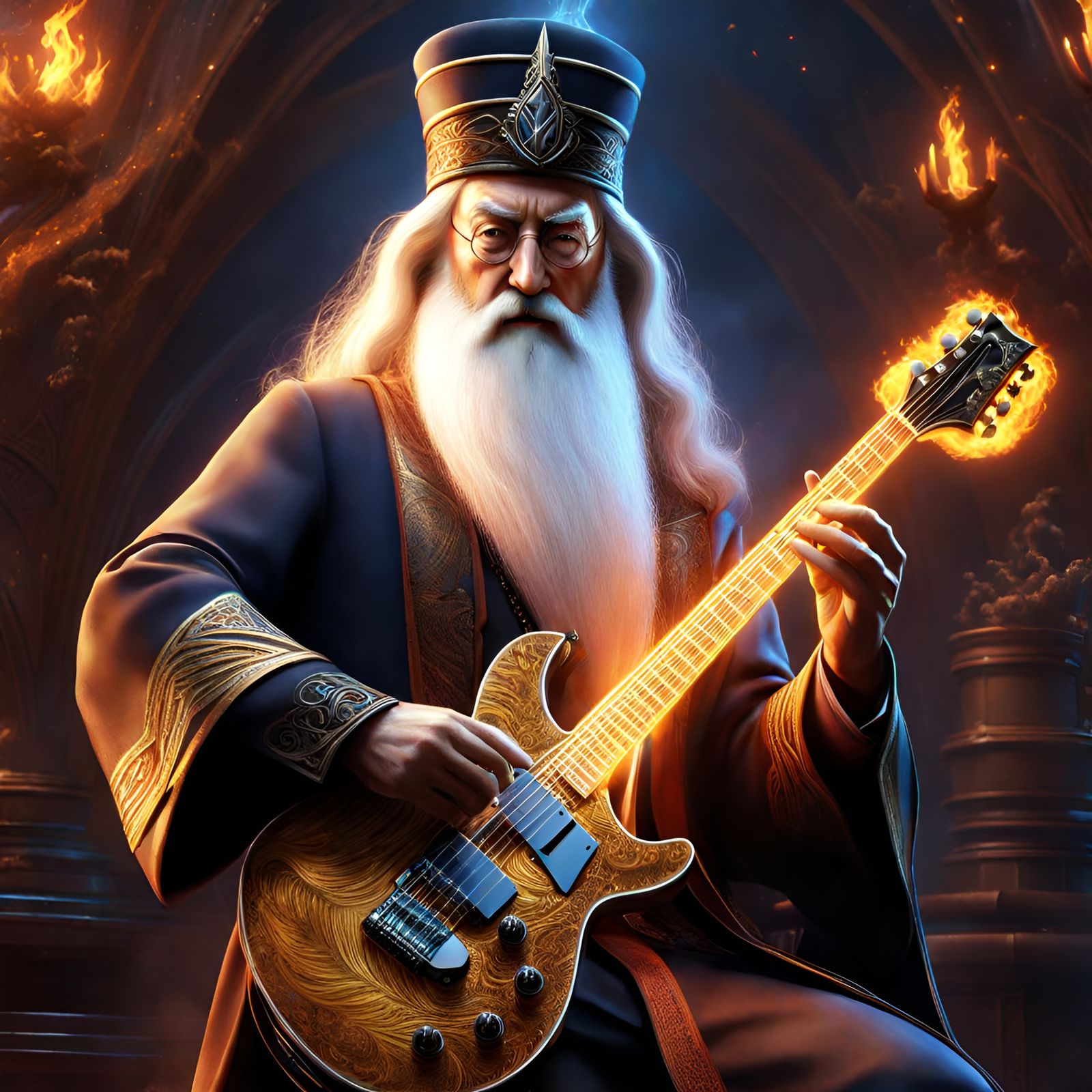 Wizard Guitarist in Fiery Space Storm