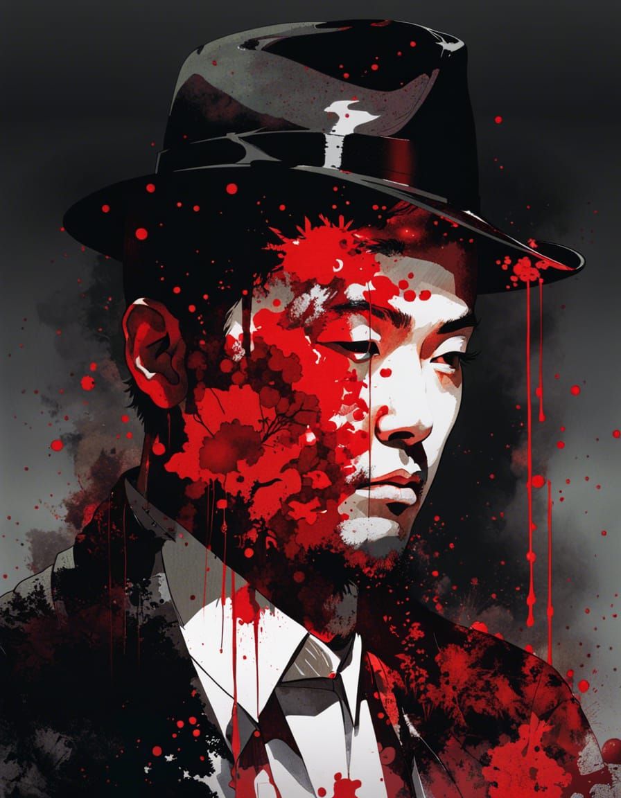 Sinister Double Exposure Portrait with Red Ink Splatter