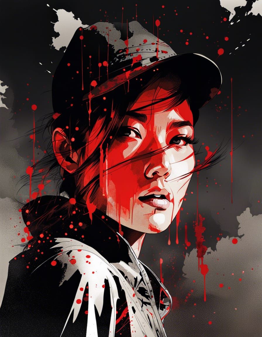 Double Exposure Portrait with Red Ink Splatter