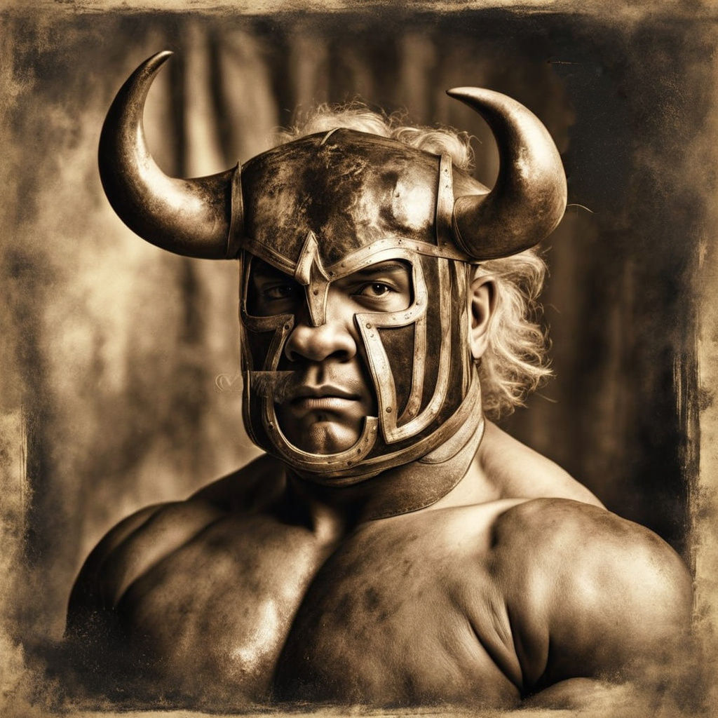 Vintage Daguerreotype: Boar-Headed Wrestler in Circus