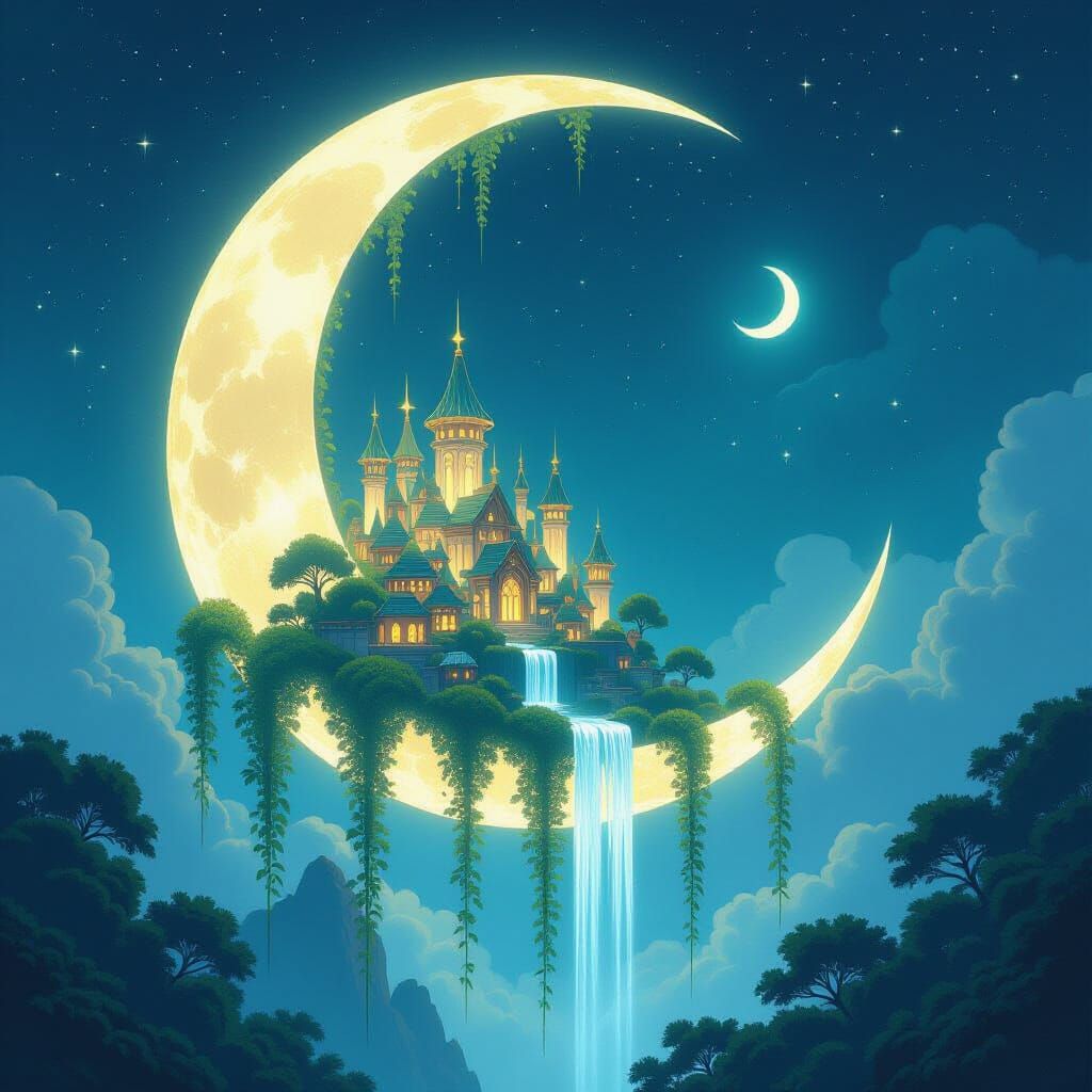 Crystal Moon Village with Dangling Vines