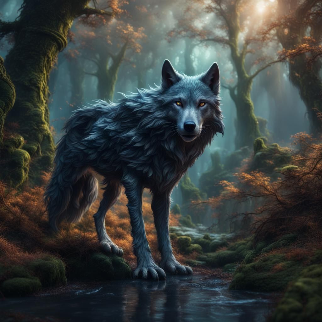 Stormy Wolf in Magical Forest Concept Art