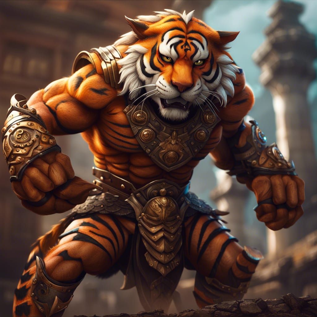 Furry Tiger Gladiator: Detailed Fantasy Art