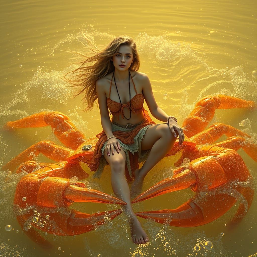 Woman on Gummy Crab in Soda Sea