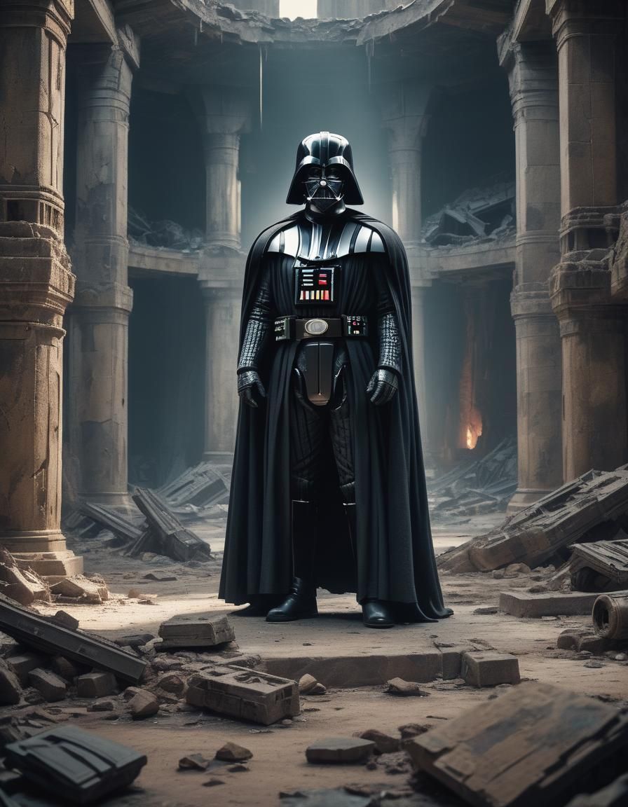 Darth Vader in Ruined Jedi Temple: Cinematic Still