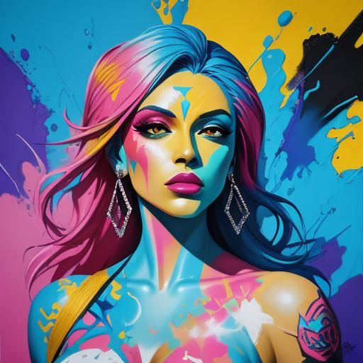 Girl with Diamonds Sky in Graffiti Splash Art