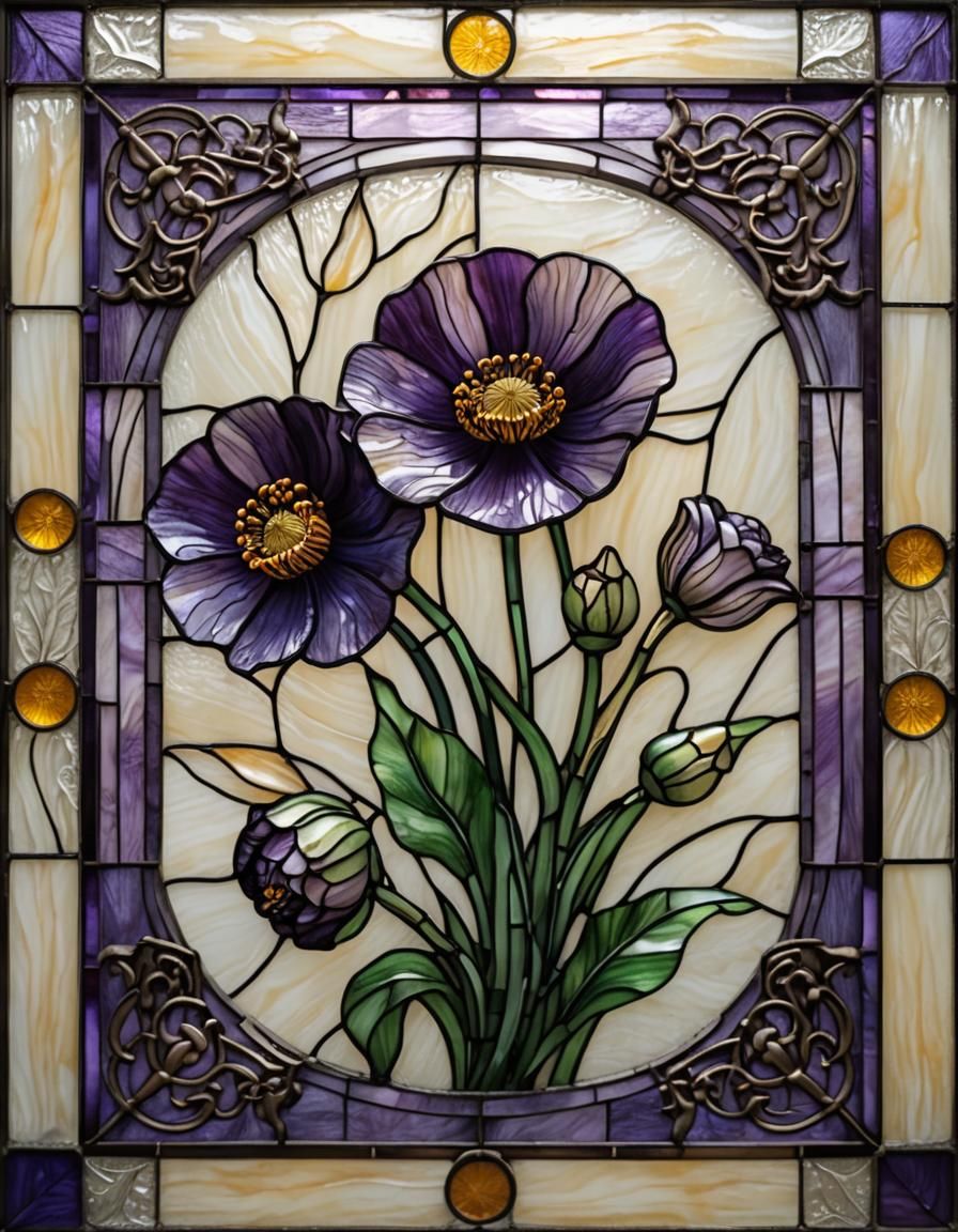 Stained Glass Persian Buttercup in Jewel Tones