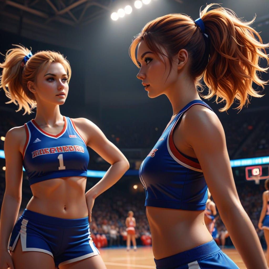 Dramatic Anime Cheerleaders in High-Energy Basketball Scene