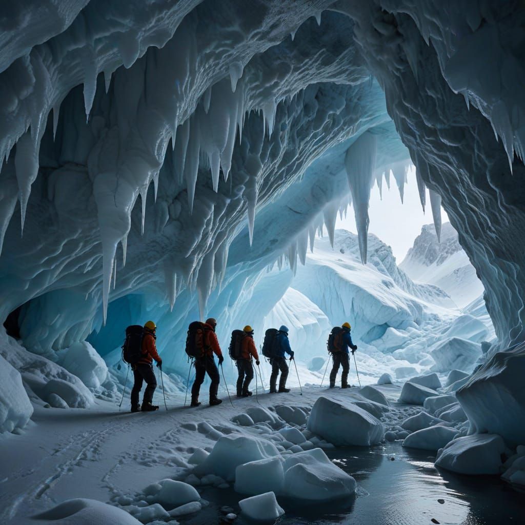 Intrepid Explorers in Ice Cave: Minimalist Photography