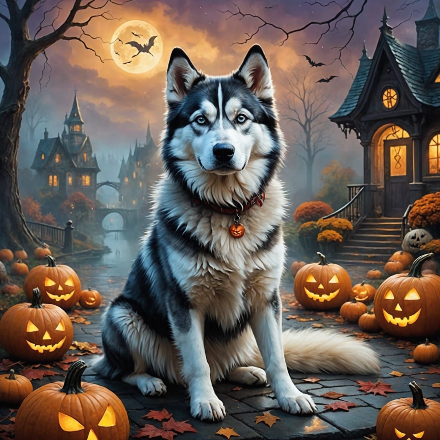 Husky Mix Dog Celebrates Halloween in Fantasy Style