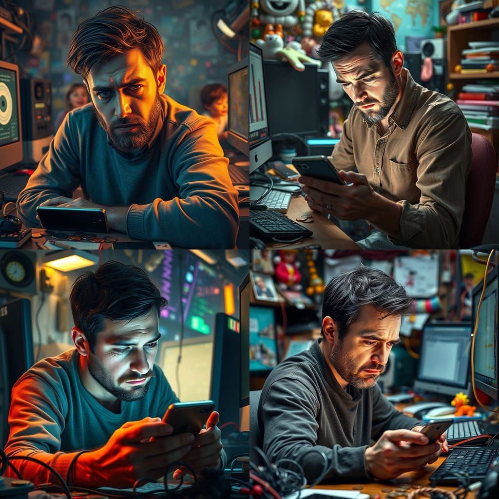 Stressed Web Developer in Hyperrealistic Digital Art