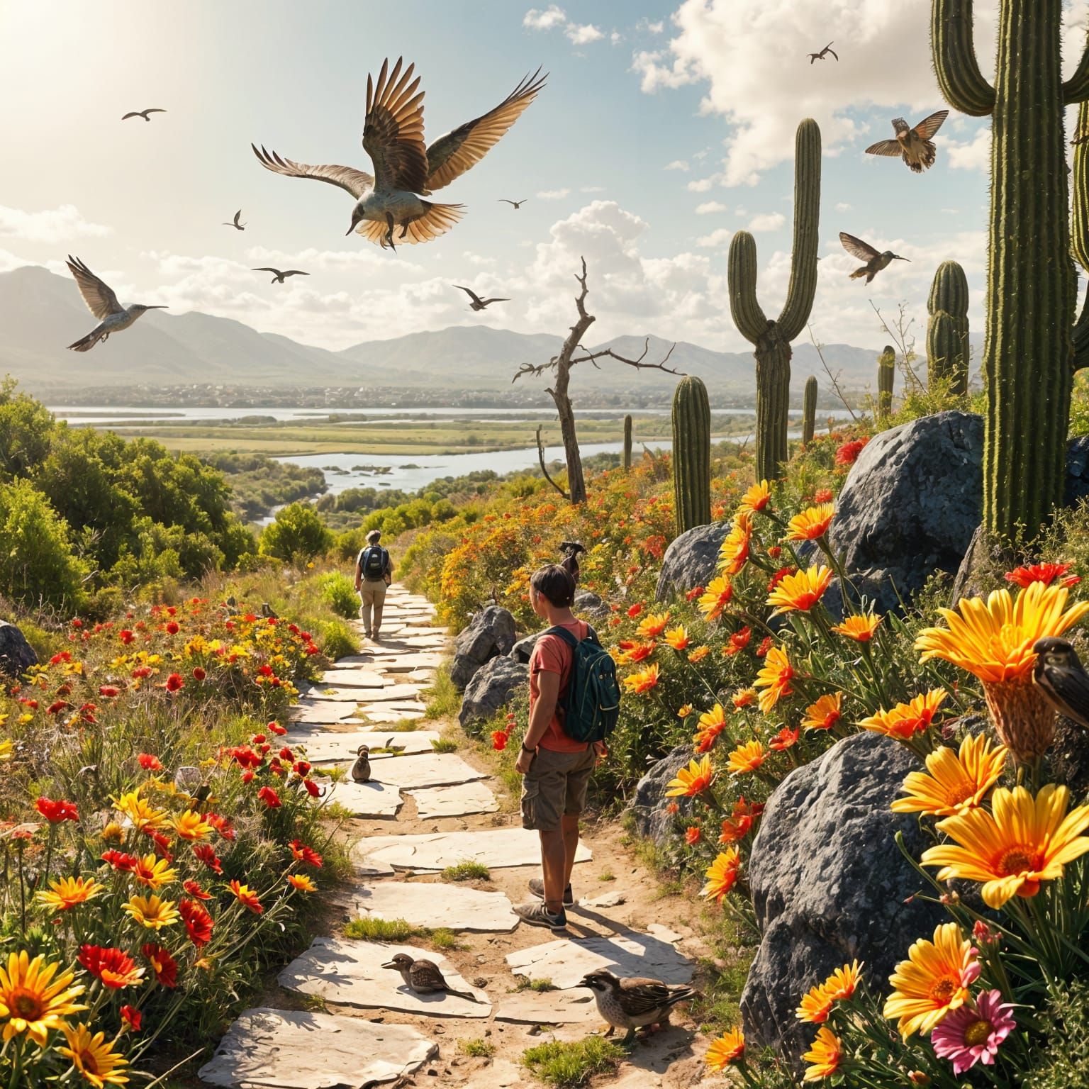 Vibrant Estuary Scene with Birds, Butterflies, and Wildlife ...