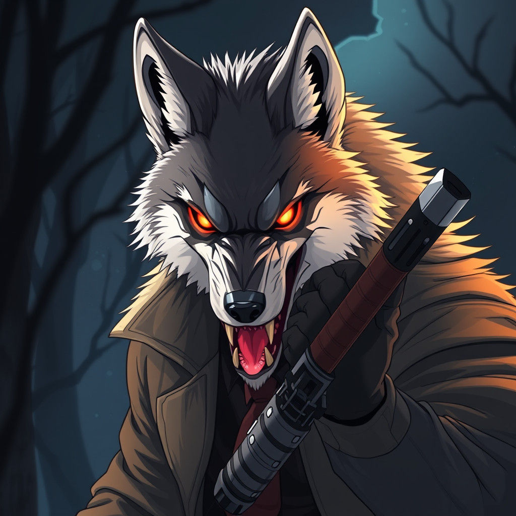 Surreal Anime-Inspired Hunter Wolf in Cinematic Lighting