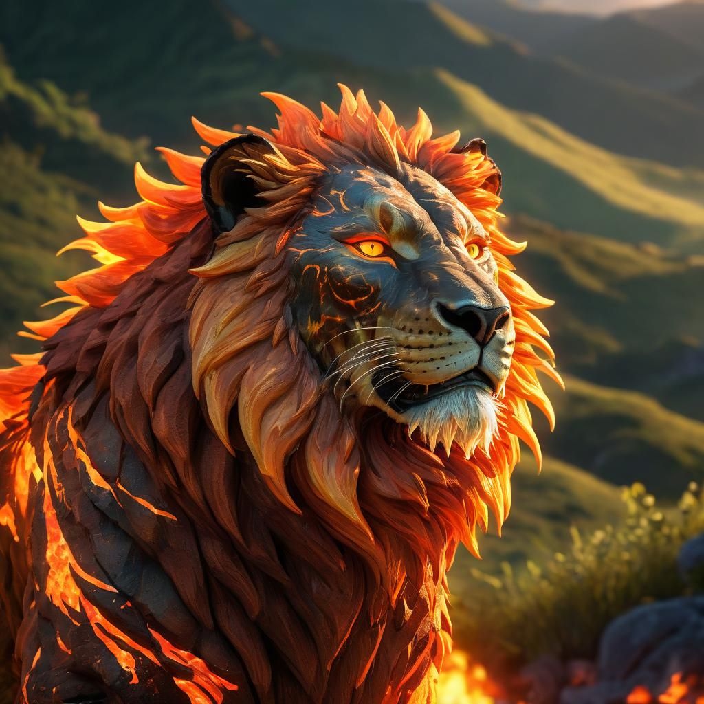 Fiery Lion Roaring in Anime Style