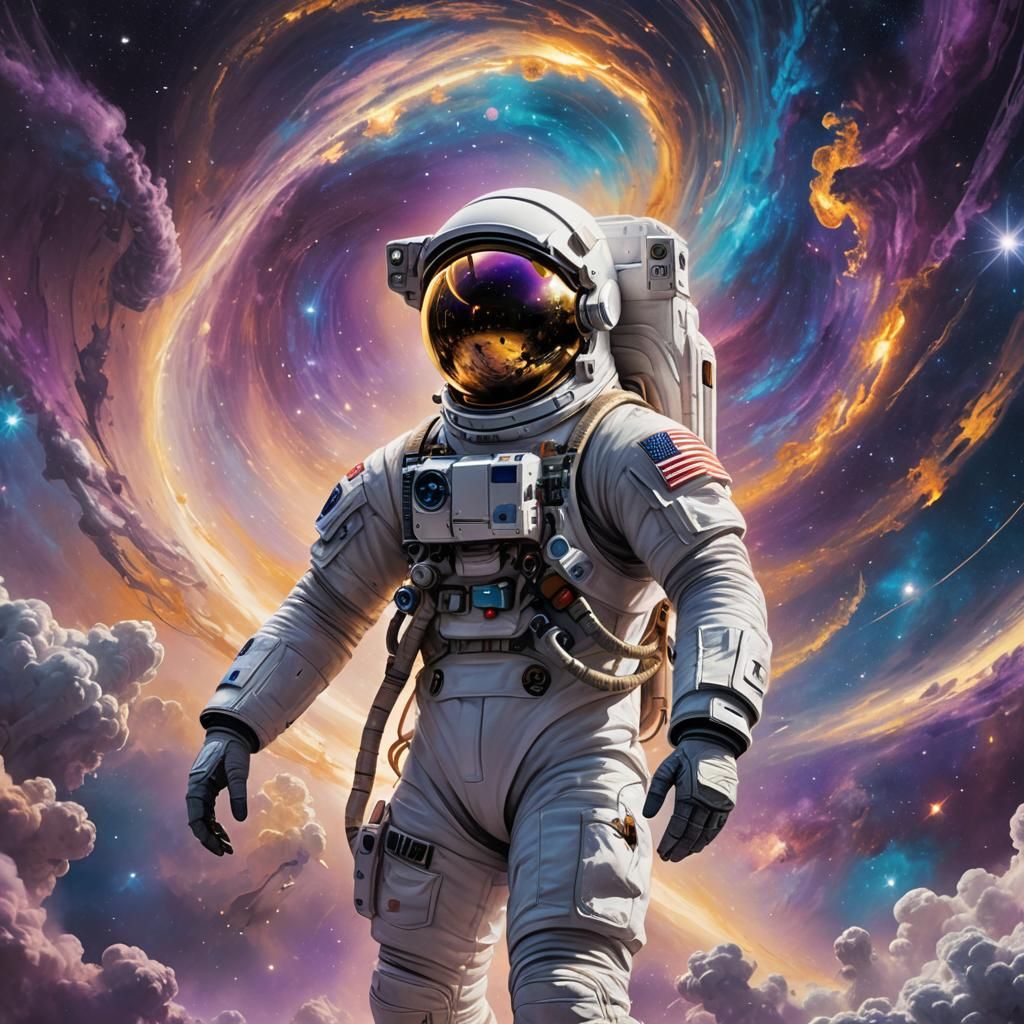 Astronaut Portrait Gazing at Swirling Galaxy