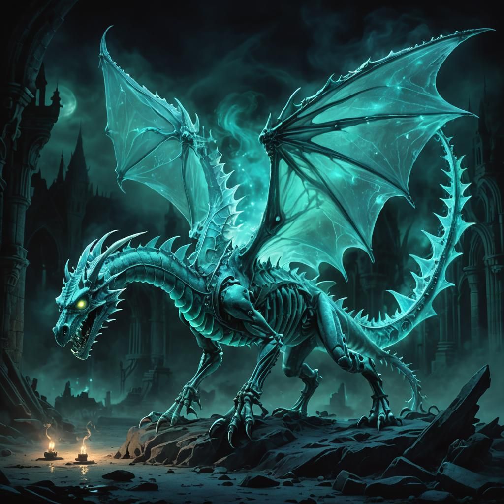 Skeletal Dragon in Undead World: Dark Fantasy Illustration