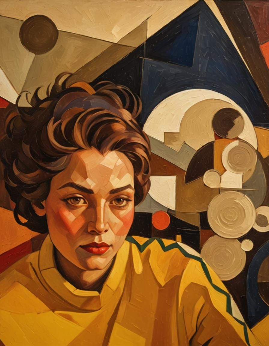 Geometric Cubist Painting in Art Deco Style