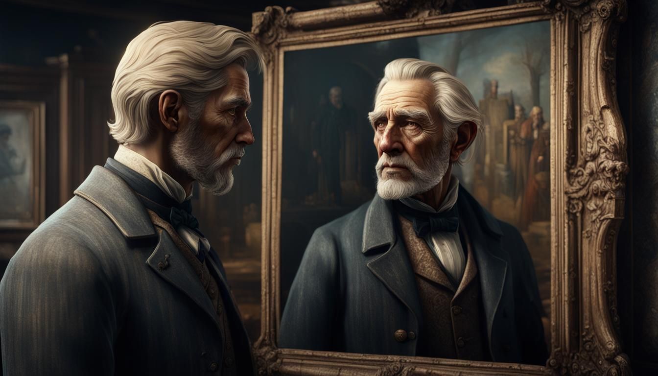 Victorian Man Gazing at Portrait in 3D