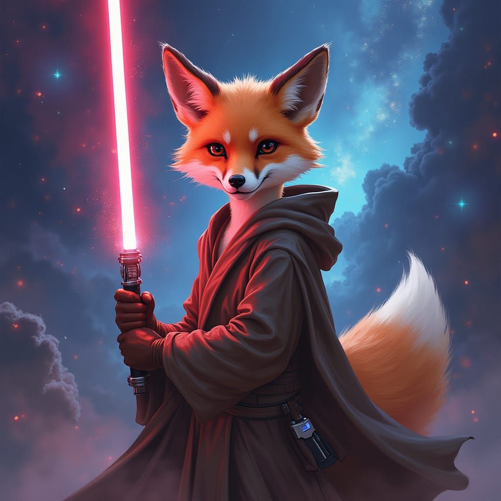 Jedi Fox in Cosmic Galaxy, Digital Art