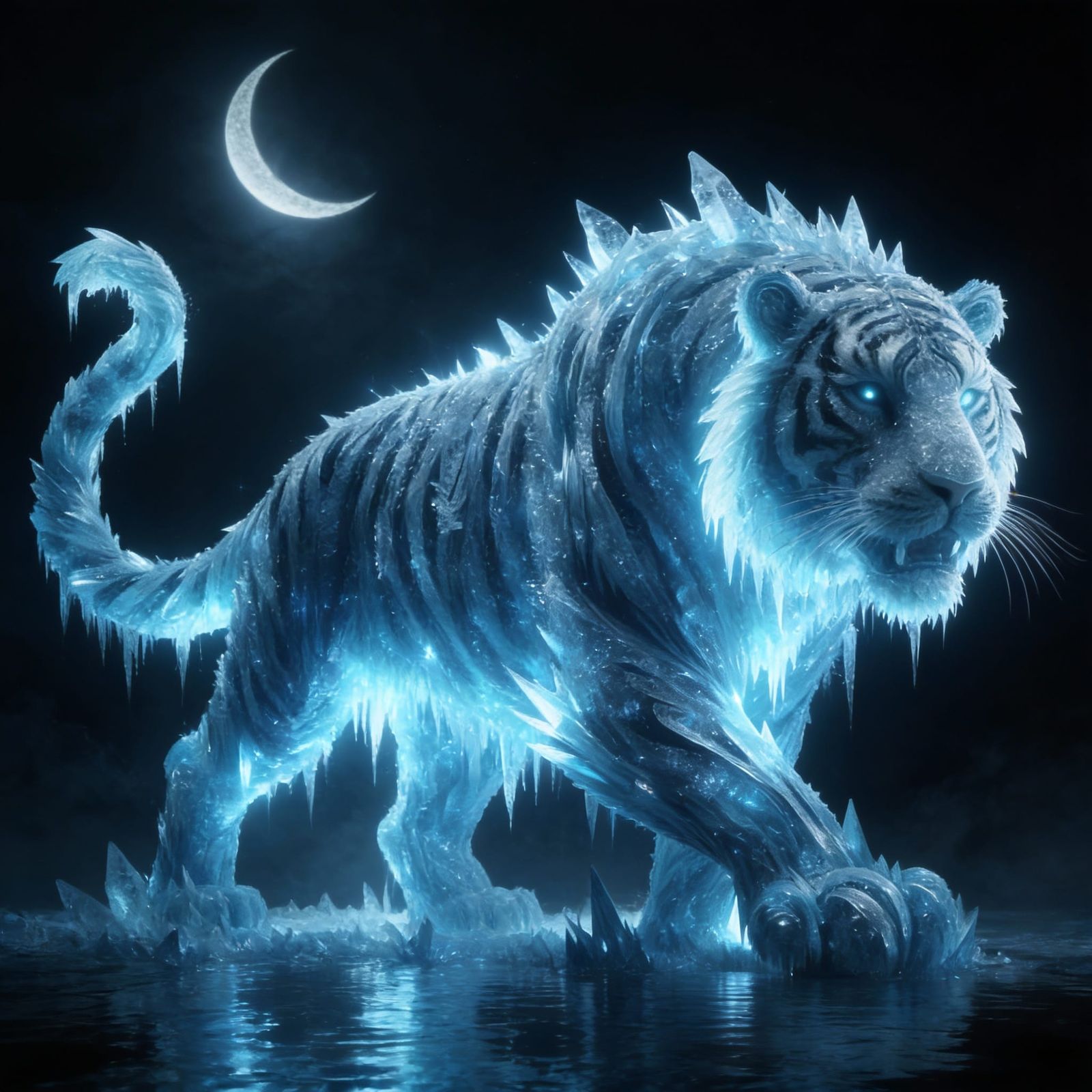 Gigantic Ice Tiger in Dark Expanse