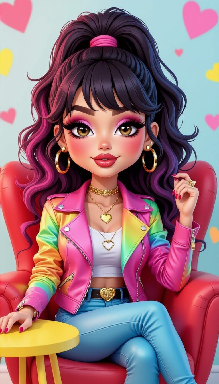 Cute Emo Woman in Vibrant 3D Rendered Cartoon Style
