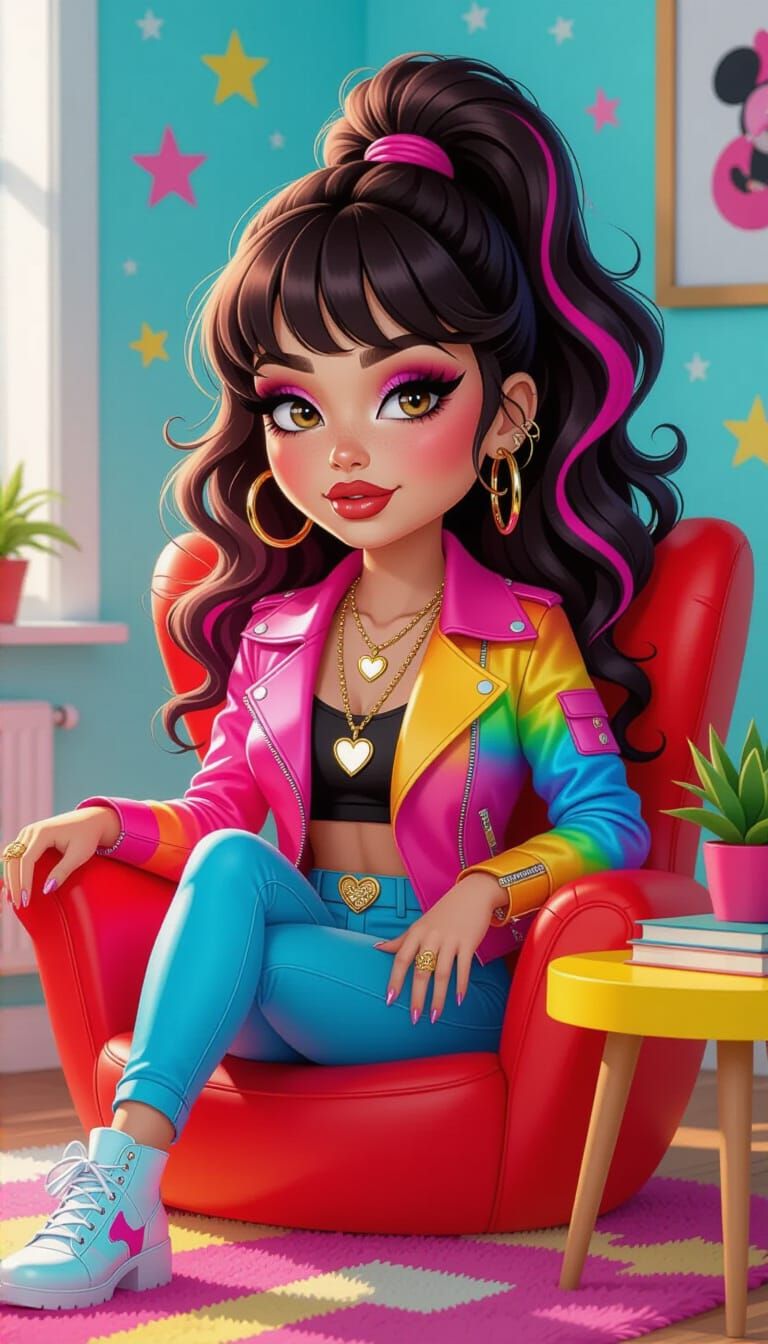 Vibrant Emo Woman in Cartoon Style