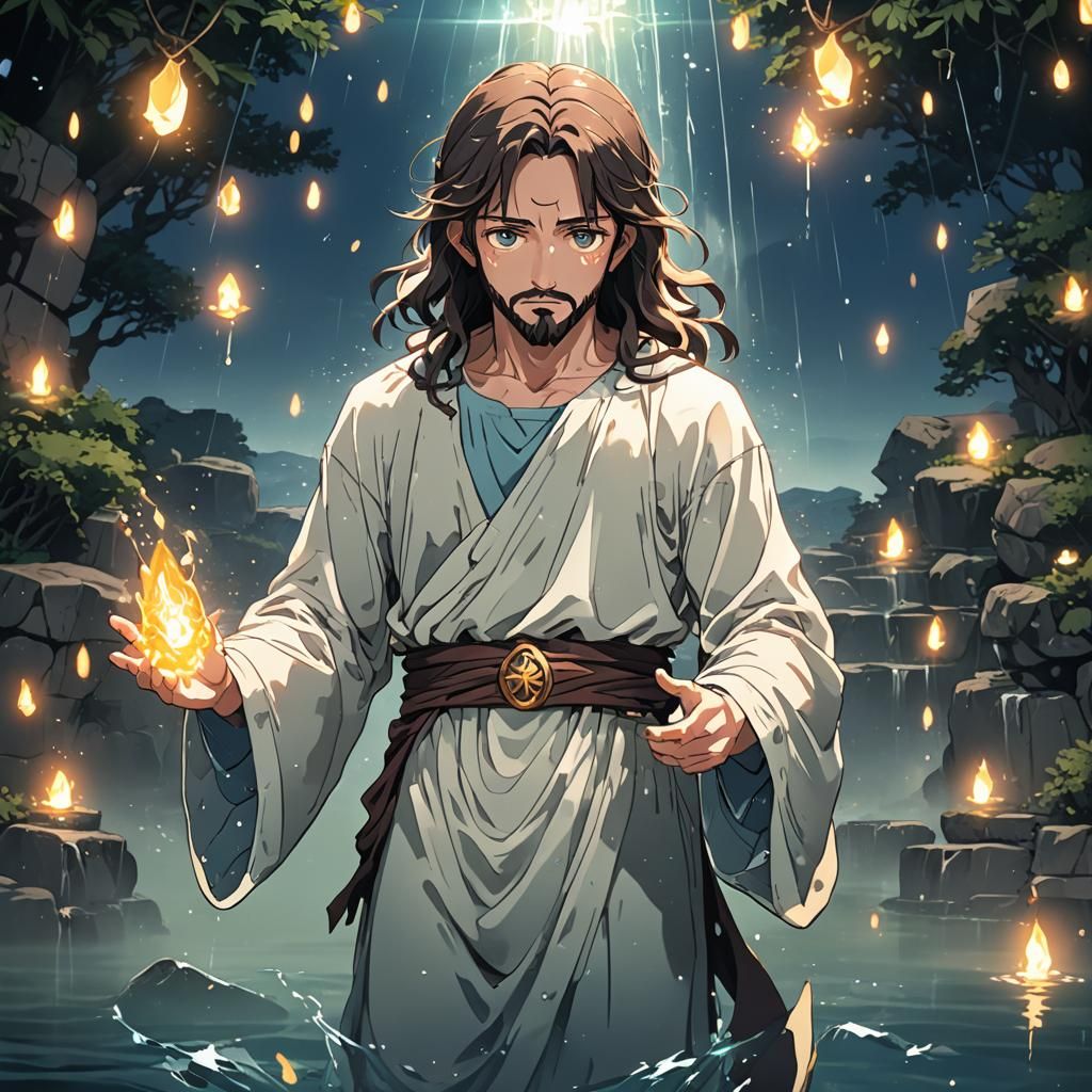 Jesus with Glowing Eyes in Anime Style