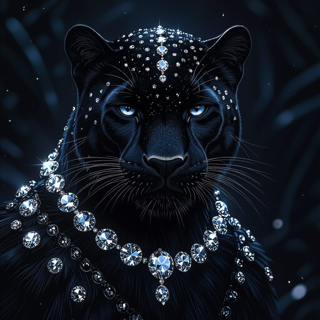 Diamond-Adorned Black Panther in Luxurious Digital Art
