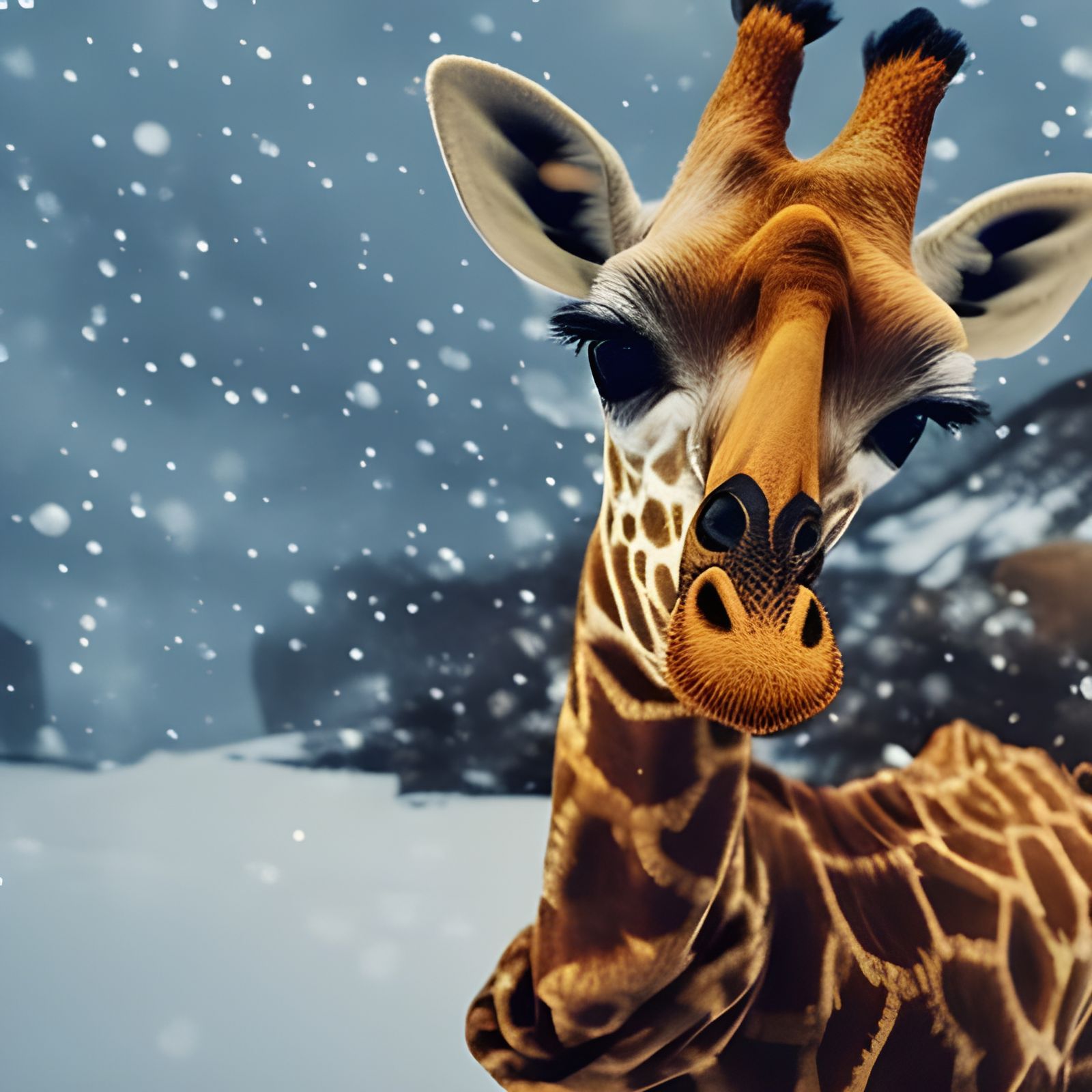 Giraffe's Winter Selfie: A Cinematic Portrait