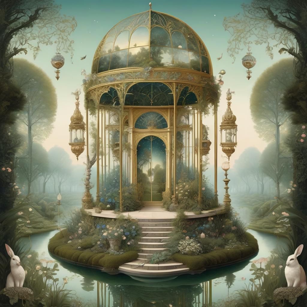 Enchanted Garden with Dreamlike Creatures, Fantasy Art