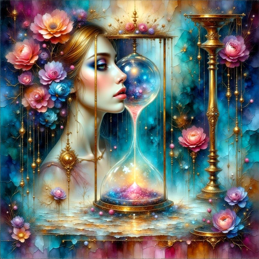 Ethereal Hourglass in Impressionistic Watercolor Style