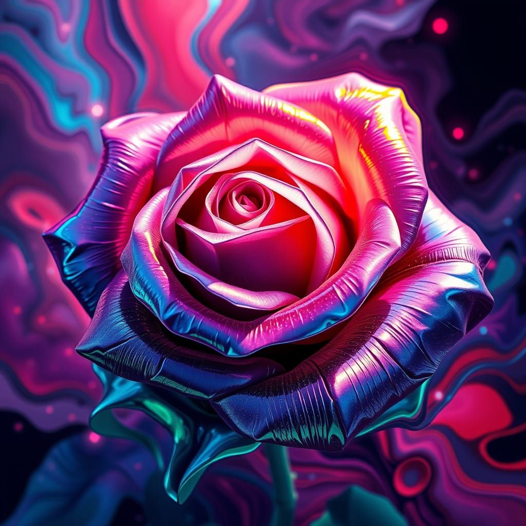 Surreal Metallic Rose Blooms in a Kaleidoscope of Colors