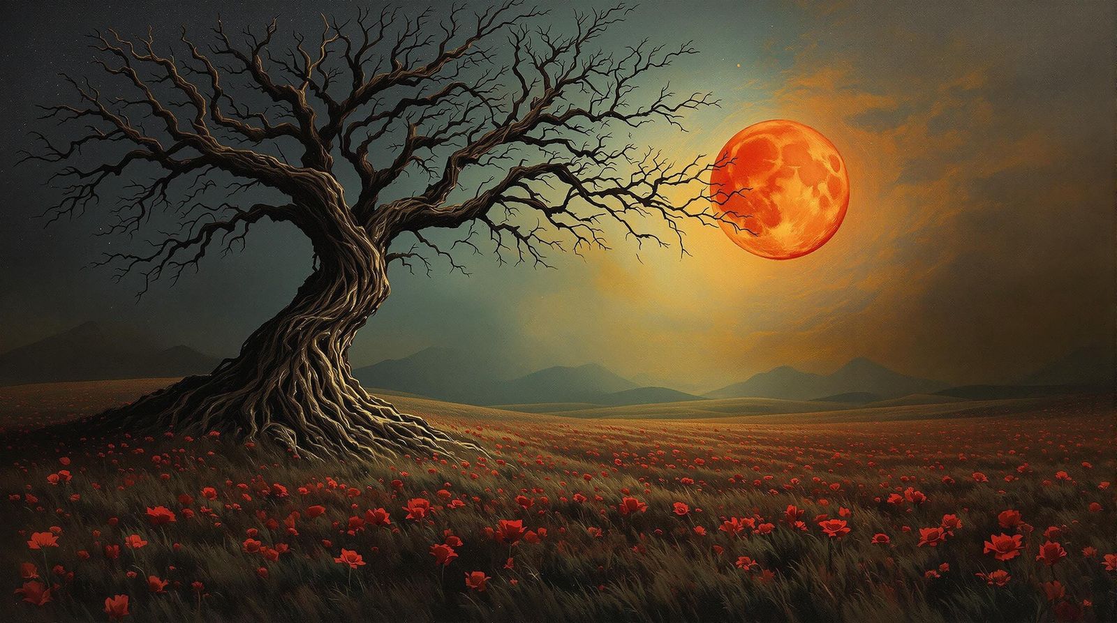Gothic Tree Under Blood Moon